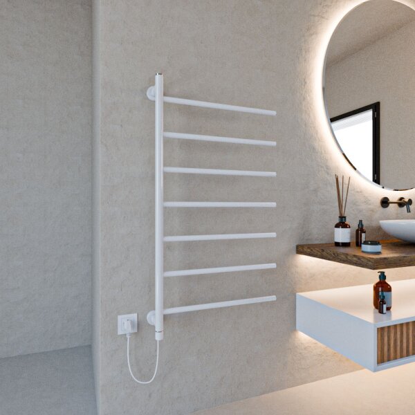 Handtuchwärmer elektrisch PLUG-AND-HEAT seitlich offen Weiß 60 x 100 cm