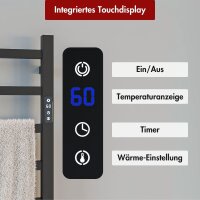Handtuchwärmer elektrisch PLUG-AND-HEAT mit eckigen Rohren Schwarz 50 x 130 cm