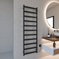 Handtuchwärmer elektrisch PLUG-AND-HEAT mit eckigen Rohren Schwarz 50 x 160 cm