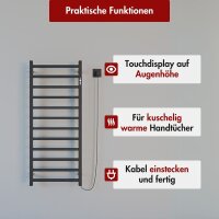 Handtuchwärmer elektrisch PLUG-AND-HEAT mit eckigen Rohren Schwarz 60 x 130 cm