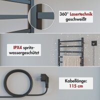 Handtuchwärmer elektrisch PLUG-AND-HEAT mit eckigen Rohren Schwarz 60 x 130 cm