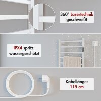 Handtuchwärmer elektrisch PLUG-AND-HEAT mit eckigen Rohren Weiß 50 x 160 cm