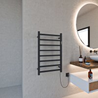 Handtuchwärmer elektrisch PLUG-AND-HEAT kompakt mit eckigen Rohren Schwarz 50 x 80 cm