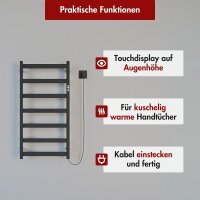 Handtuchwärmer elektrisch PLUG-AND-HEAT kompakt mit eckigen Rohren Schwarz 50 x 100 cm