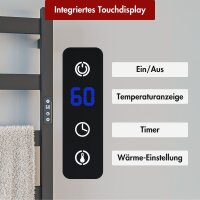 Handtuchwärmer elektrisch PLUG-AND-HEAT kompakt mit eckigen Rohren Schwarz 50 x 100 cm