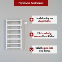 Handtuchwärmer elektrisch PLUG-AND-HEAT kompakt mit eckigen Rohren Weiß 50 x 80 cm