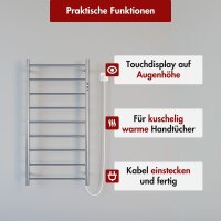 Handtuchwärmer elektrisch PLUG-AND-HEAT mit runden Rohren Chrom 60 x 100 cm