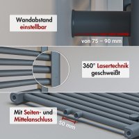 Handtuchheizkörper Badheizkörper ALPIYA Anthrazit Mittelanschluss Gerade 60 cm 120 cm
