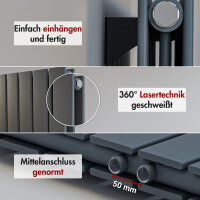 Paneelheizkörper Flachheizkörper LAVA ECO Vertikal Doppellagig Anthrazit 53 cm 160 cm