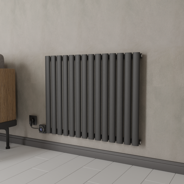Paneelheizkörper elektrisch TAYLOR Horizontal Anthrazit inkl. Heizstab und Glykol 83 x 63 cm