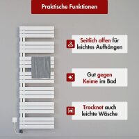 Handtuchheizkörper elektrisch ALRONA Seitlich offen Weiß inkl. Heizstab SMART 50 cm 115 cm befüllt