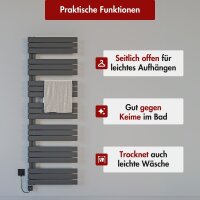 Handtuchheizkörper elektrisch ALRONA Seitlich offen Anthrazit ohne Heizstab 50 cm 115 cm befüllt