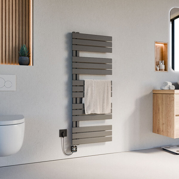 Handtuchheizkörper elektrisch ALRONA Seitlich offen Anthrazit inkl. Heizstab SMART 50 cm 140 cm befüllt