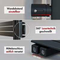 Handtuchheizkörper elektrisch ALRONA Seitlich offen Schwarz inkl. Heizstab SMART 50 cm 115 cm