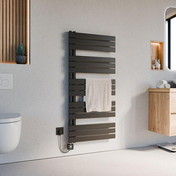 Handtuchheizkörper elektrisch ALRONA Seitlich offen Schwarz inkl. Heizstab SMART 60 cm 140 cm