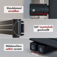 Handtuchheizkörper elektrisch ALRONA Seitlich offen Schwarz inkl. Heizstab SMART und Glykol 60 cm 140 cm