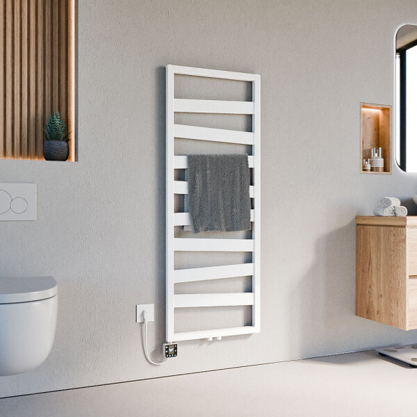 Badheizkörper elektrisch Mittelanschluss ZEBRA Weiß inkl. Heizstab SMART und Glykol 50 cm 134 cm