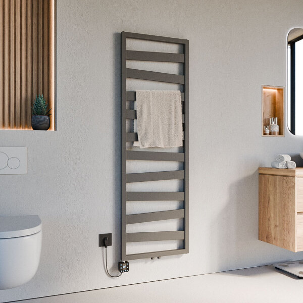 Badheizkörper elektrisch Mittelanschluss ZEBRA Anthrazit inkl. Heizstab SMART und Glykol 50 cm 156 cm