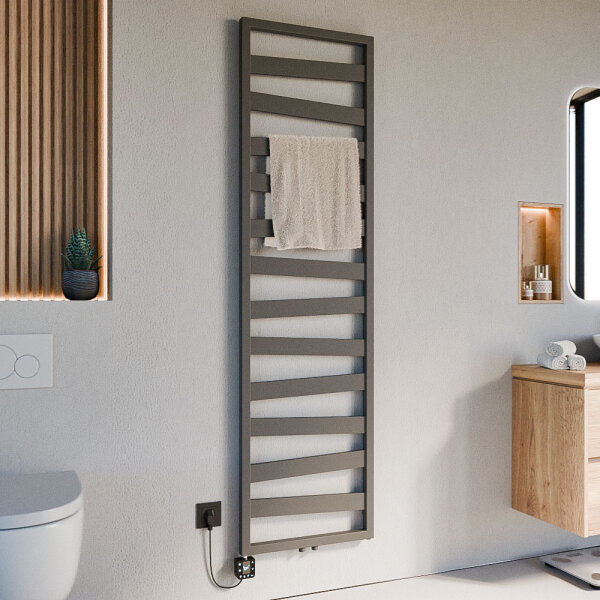 Badheizkörper elektrisch Mittelanschluss ZEBRA Anthrazit inkl. Heizstab SMART und Glykol 50 cm 182 cm