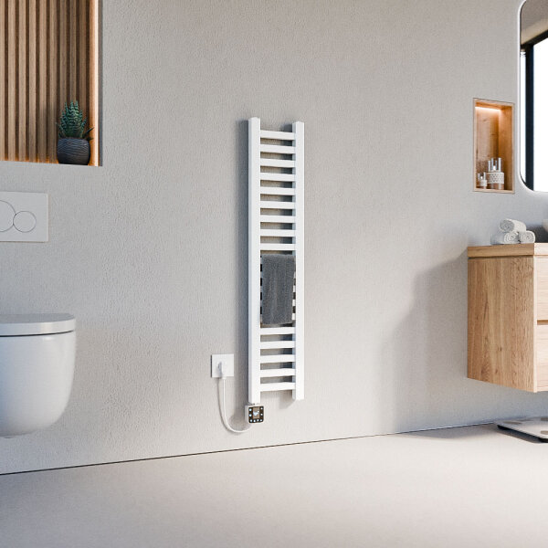 Handtuchheizkörper elektrisch LUMIRA Weiß inkl. Heizstab SMART und Glykol 20 cm 100 cm