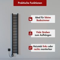 Handtuchheizkörper elektrisch LUMIRA Schwarz inkl. Heizstab SMART 20 cm 100 cm