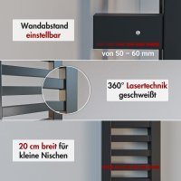 Handtuchheizkörper elektrisch LUMIRA Schwarz inkl. Heizstab SMART und Glykol 20 cm 100 cm