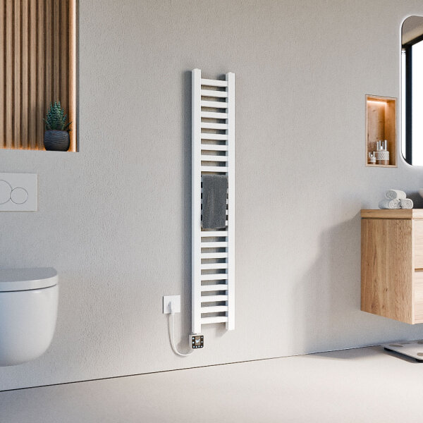 Handtuchheizkörper elektrisch LUMIRA Weiß inkl. Heizstab SMART und Glykol 20 cm 140 cm