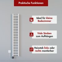 Handtuchheizkörper elektrisch LUMIRA Weiß inkl. Heizstab SMART 20 cm 140 cm befüllt