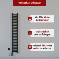 Handtuchheizkörper elektrisch LUMIRA Schwarz inkl. Heizstab SMART und Glykol 20 cm 140 cm
