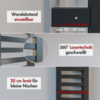 Handtuchheizkörper elektrisch LUMIRA Schwarz inkl. Heizstab SMART und Glykol 20 cm 140 cm