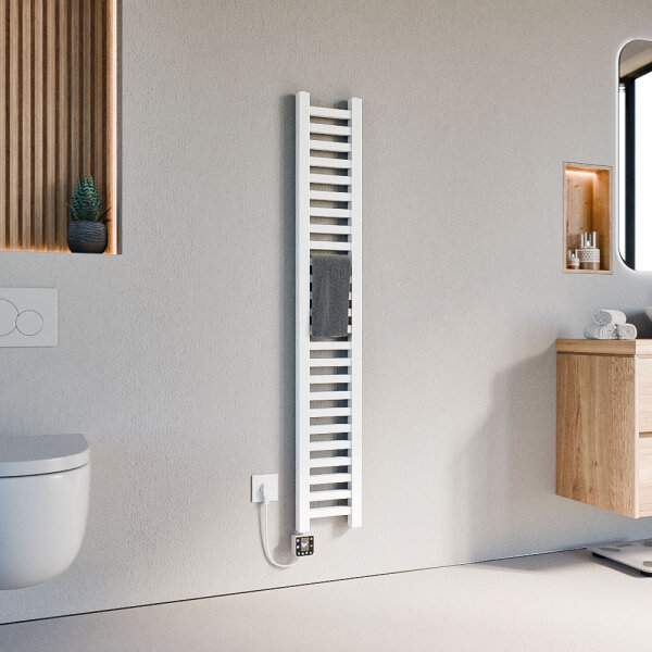Handtuchheizkörper elektrisch LUMIRA Weiß inkl. Heizstab SMART 20 cm 160 cm befüllt