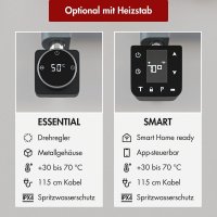 Handtuchheizkörper Mischbetrieb Badheizkörper ALPIYA Anthrazit Mittelanschluss inkl. Heizstab SMART und Thermostatventil 50 cm 160 cm