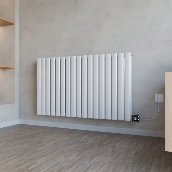 Design Flachheizkörper Paneelheizkörper elektrisch TAYLOR Horizontal Doppellagig Weiß inkl. Heizstab SMART und Glykol 100 x 60 cm