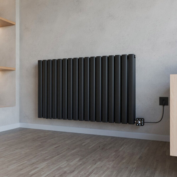 Design Flachheizkörper Paneelheizkörper elektrisch TAYLOR Horizontal Doppellagig Schwarz ohne Heizstab 100 x 60 cm