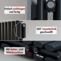 Design Flachheizkörper Paneelheizkörper TAYLOR Horizontal Doppellagig Schwarz inkl. Heizstab SMART und Thermostatventil 120 x 60 cm