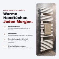 Elektrischer Handtuchheizkörper ROUND ALRONA Weiß 50 x 140 cm steckerfertig inkl. WLAN-Heizstab Smart 600 W befüllt