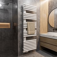 Handtuchheizkörper ROUND ALRONA Weiß 60 x 180 cm – Design Badheizkörper Rund Handtuchtrockner für Zentralheizung
