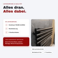 Handtuchheizkörper ROUND ALRONA Schwarz 50 x 140 cm – Design Badheizkörper Rund Handtuchtrockner für Zentralheizung