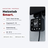 Elektrischer Handtuchheizkörper ROUND ALRONA Schwarz 50 x 140 cm inkl. WLAN-Heizstab Smart 600 W und Glykol – Design Bad