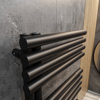 Handtuchheizkörper ROUND ALRONA Schwarz 60 x 180 cm inkl. Multiblock-Ventil – Design Badheizkörper Rund Handtuchtrockner
