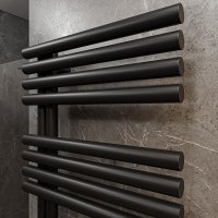 Elektrischer Handtuchheizkörper ROUND ALRONA Schwarz 60 x 180 cm steckerfertig inkl. WLAN-Heizstab Smart 1000 W befüllt