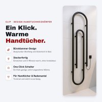 CLIP Design-Handtuchheizkörper Schwarz 38x170 cm elektrisch steckerfertig Büroklammer
