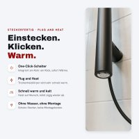 CLIP Design-Handtuchheizkörper Schwarz 38x170 cm elektrisch steckerfertig Büroklammer