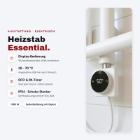 LOOP Design-Handtuchheizkörper 60x160 cm Weiß steckerfertig Heizstab Essential 1000 W