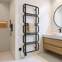 LOOP Design-Handtuchheizkörper 60x160 cm Schwarz elektrisch WLAN-Heizstab Smart 1000 W