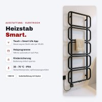 LOOP Design-Handtuchheizkörper 60x160 cm Schwarz steckerfertig WLAN-Heizstab Smart 1000 W